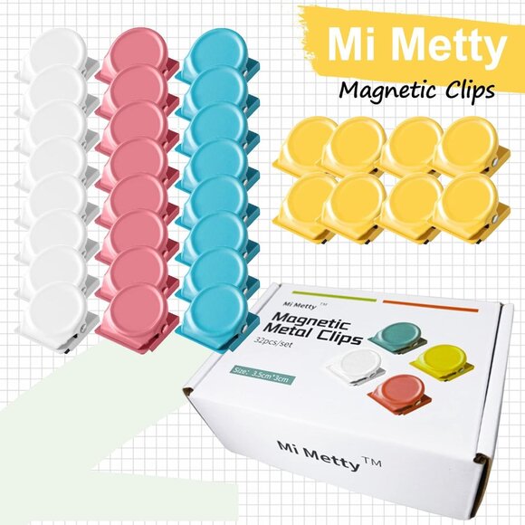 Magnetic Clips, 32pcs Colored Metal Clips for Refrigerator, Whiteboard & Photos - Picture 7 of 8